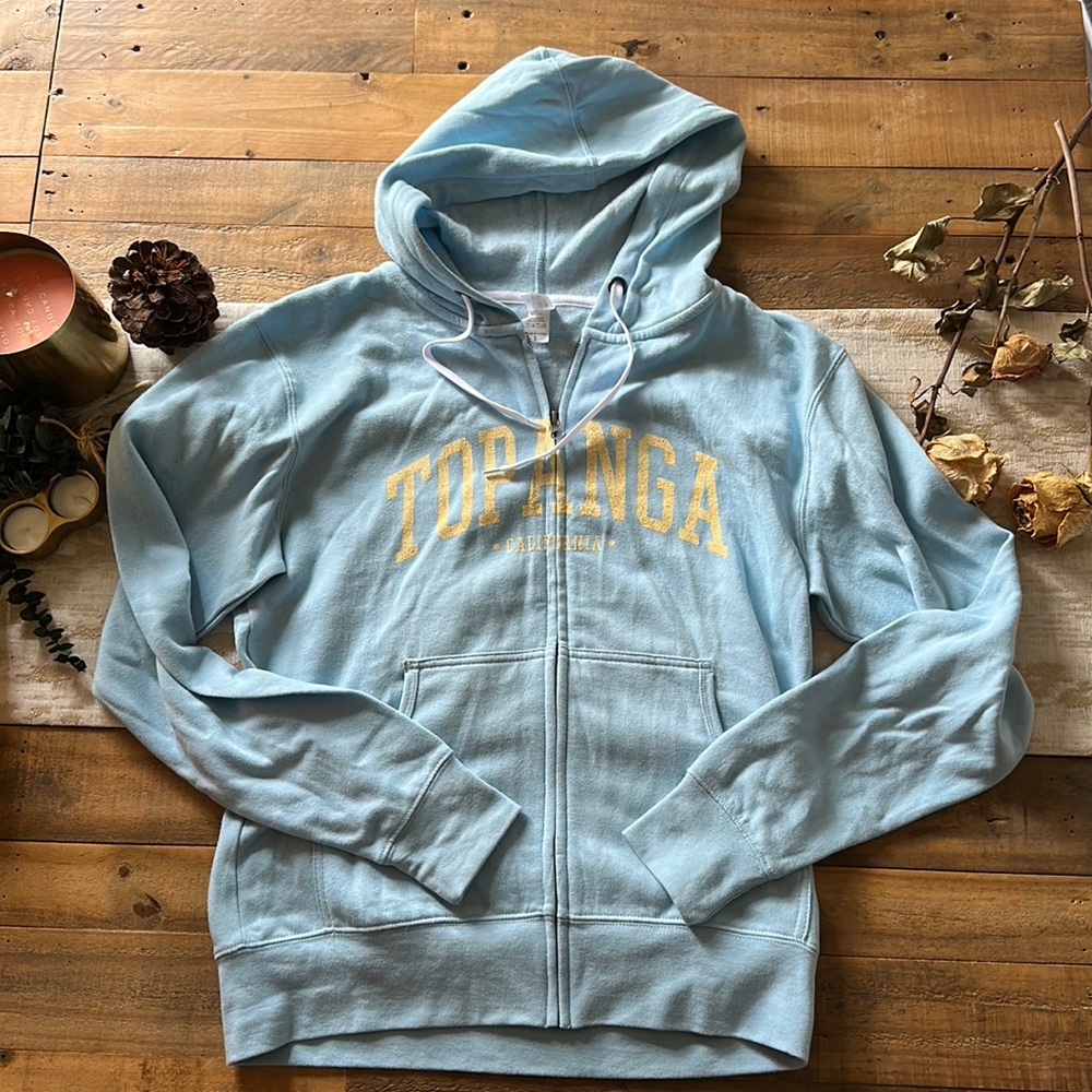 Zip Up Hoodie. NWT. Homegrown Brand. Topanga California. Small. Light Blue.